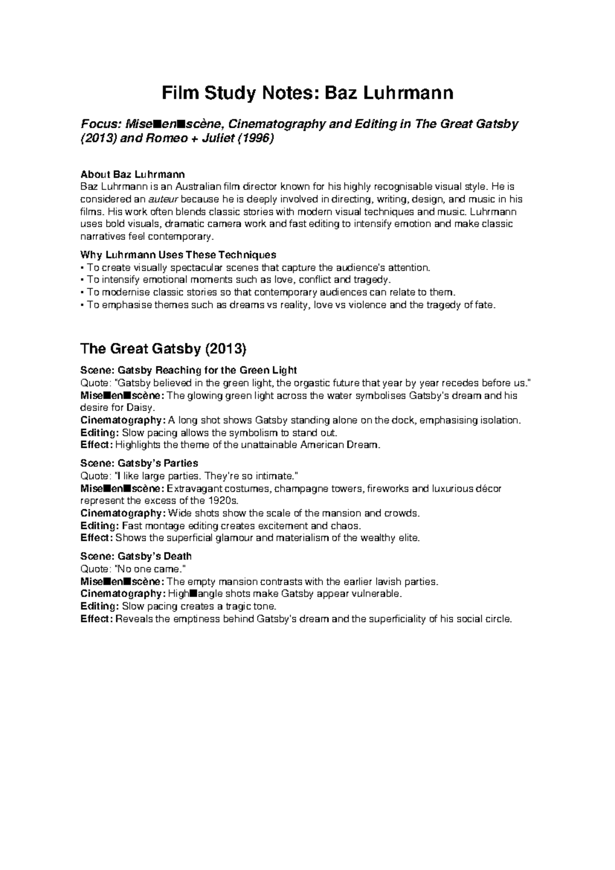 Film Study Notes: Baz Luhrmann's Cinematography & Editing Techniques ...