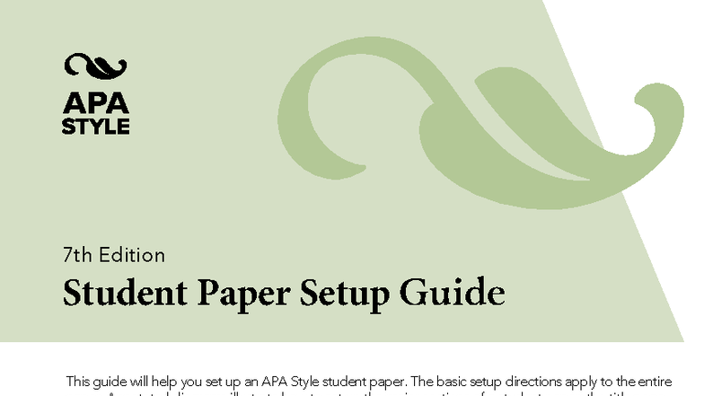 7th Edition APA Style Student Paper Setup Guide - Studocu