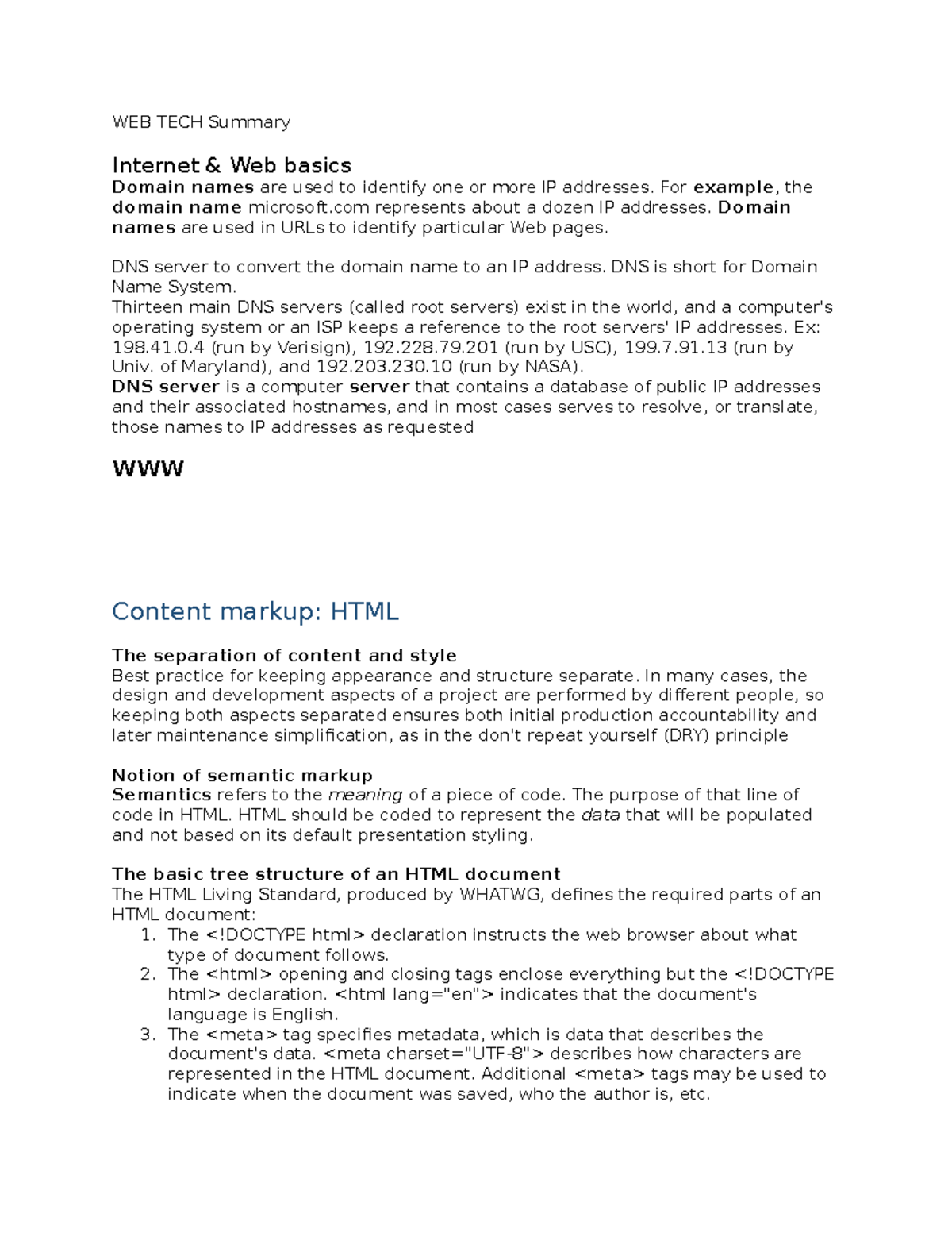WEB TECH: Comprehensive Summary of Internet, HTML, and HTTP Concepts ...