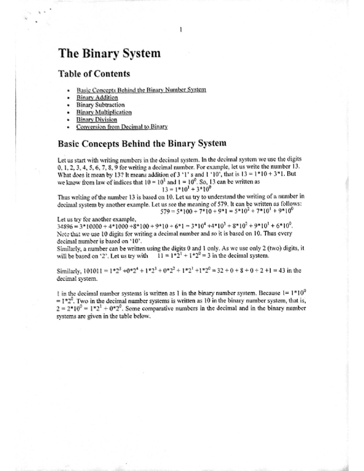 Binary System Concepts and Operations: Handout P1-P9 - Studocu
