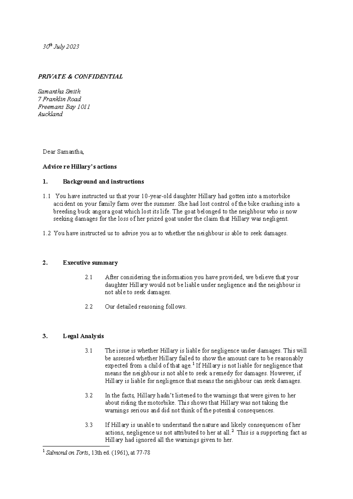 Legal R&W Assessment: Negligence Case Involving Minor - Assignment ...