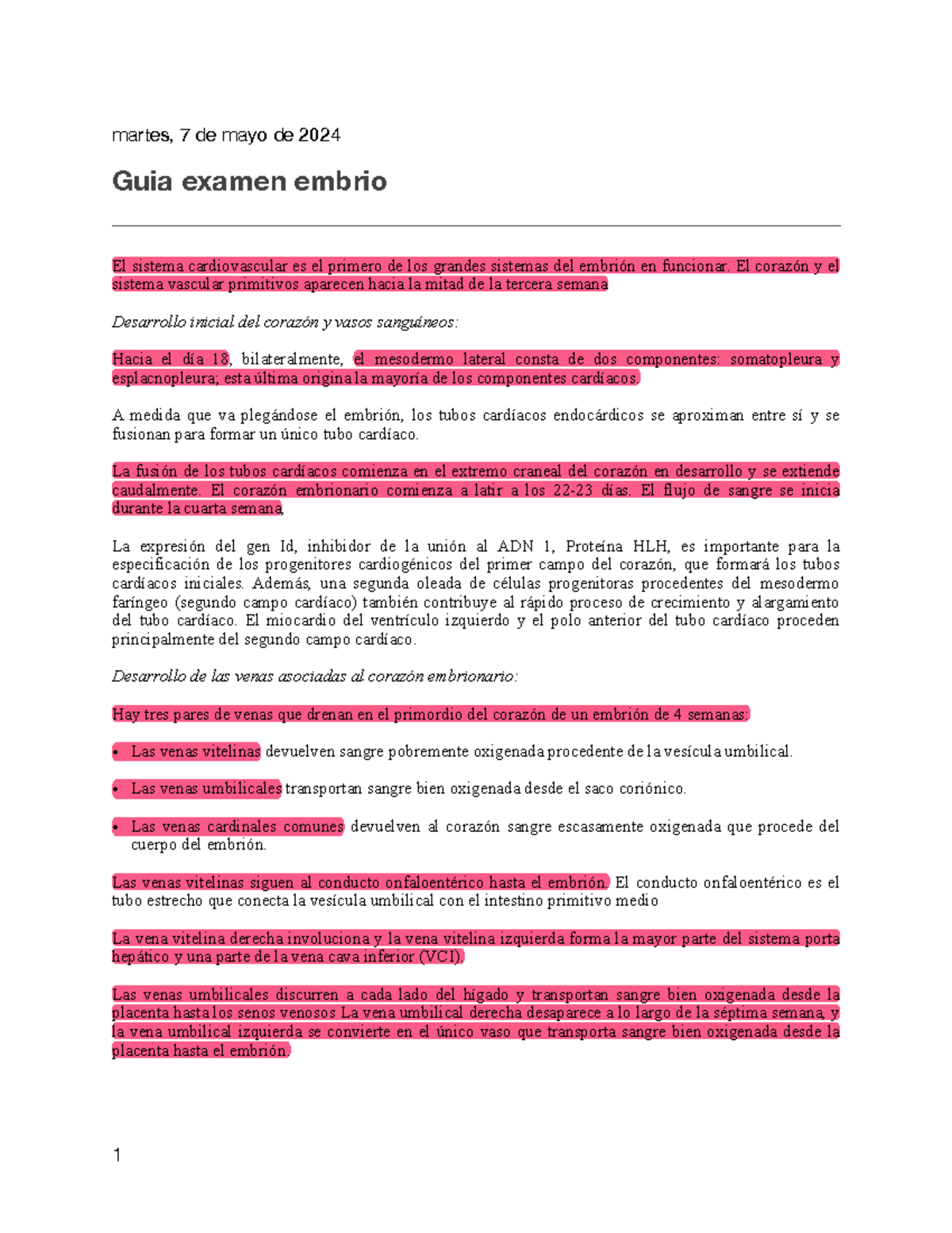 Guía de Examen: Desarrollo del Sistema Cardiovascular Embrionario Studocu