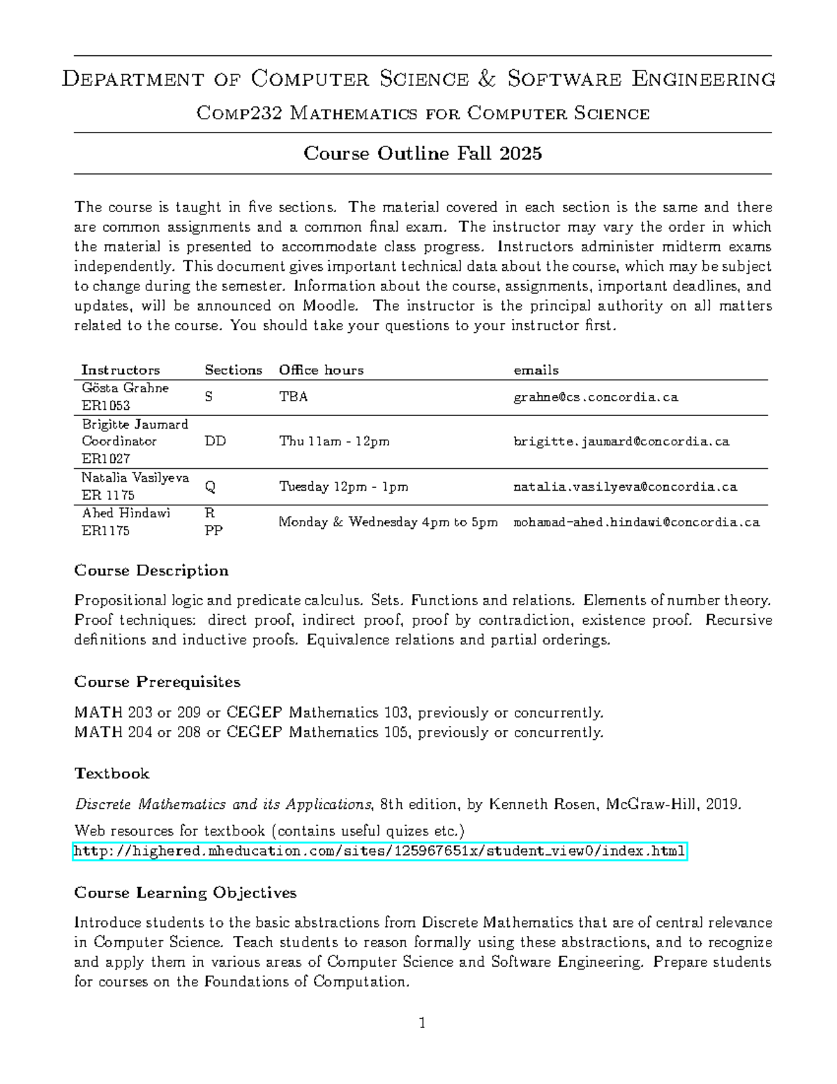 COMP 232 Fall 2025 Course Outline: Software Engineering & Discrete Math ...