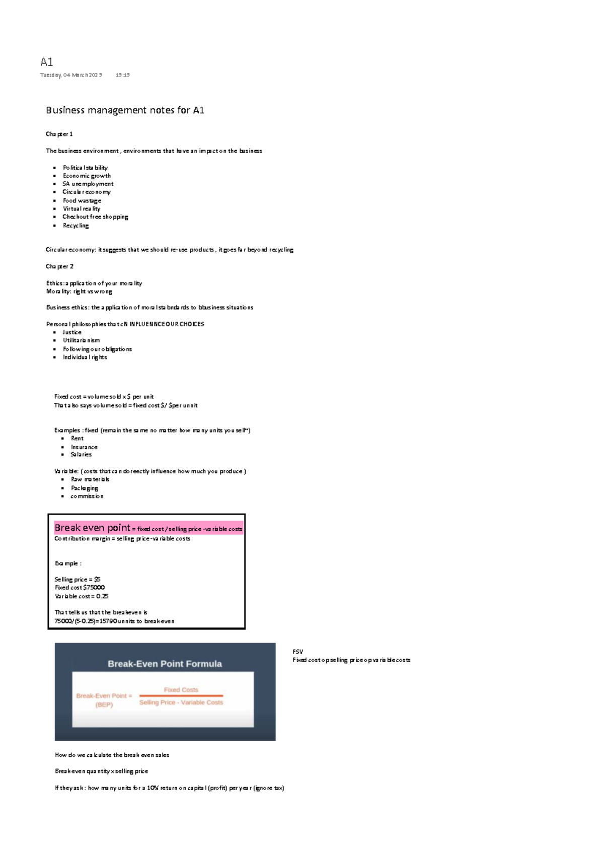 A1S1 short (non in depth) summary - Business management notes for A ...