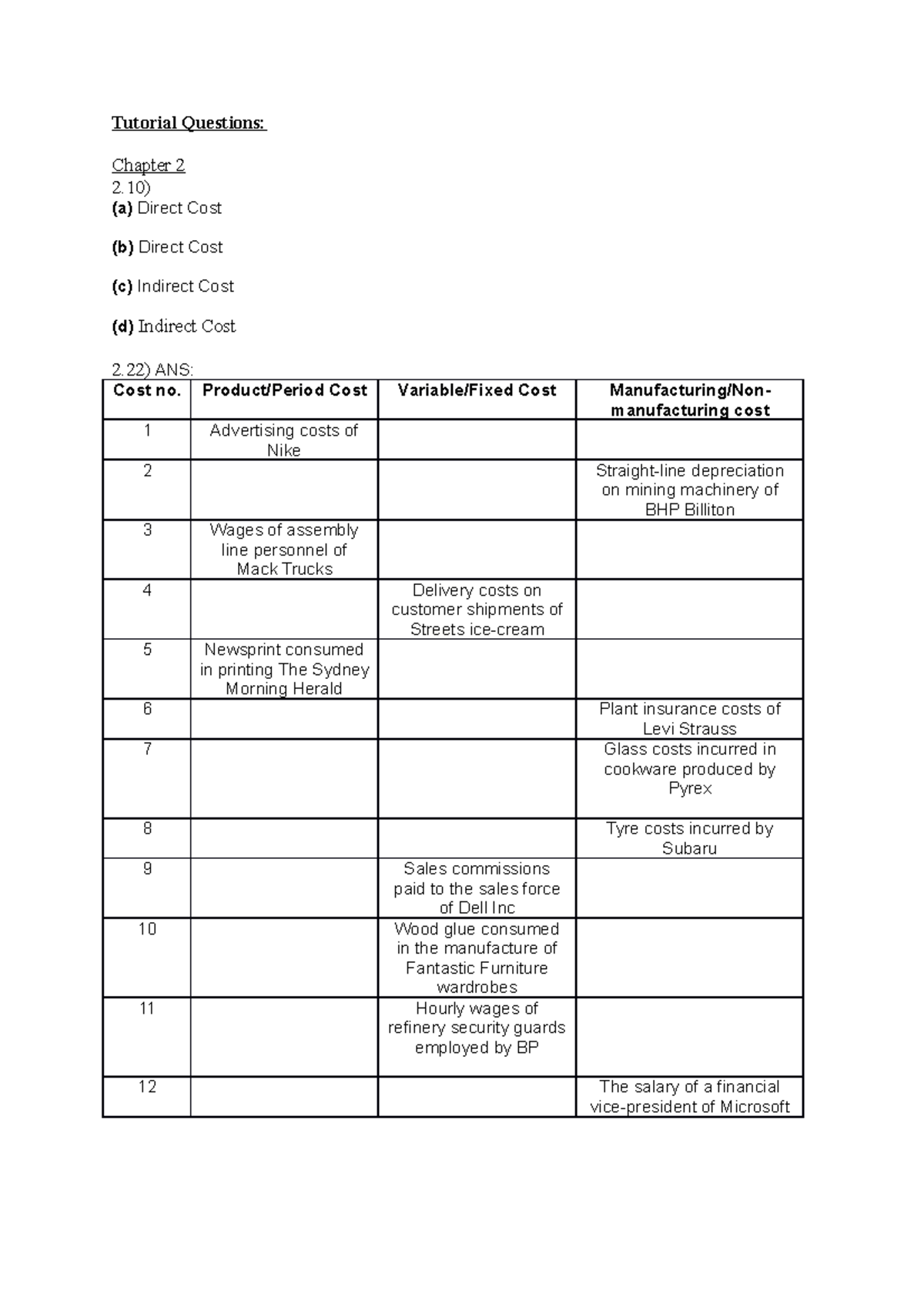 Tutorial Questions for Week 1 - Chapter 2 & 3 Analysis - Studocu