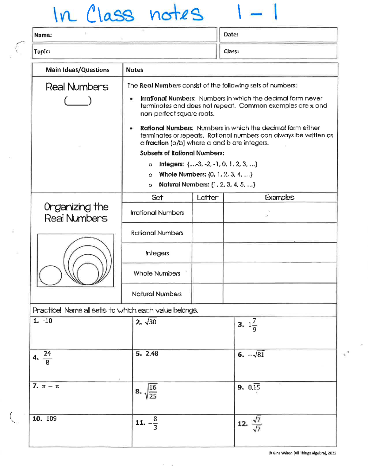 Math 101: In-Class Notes on Real Numbers and Their Sets - Studocu