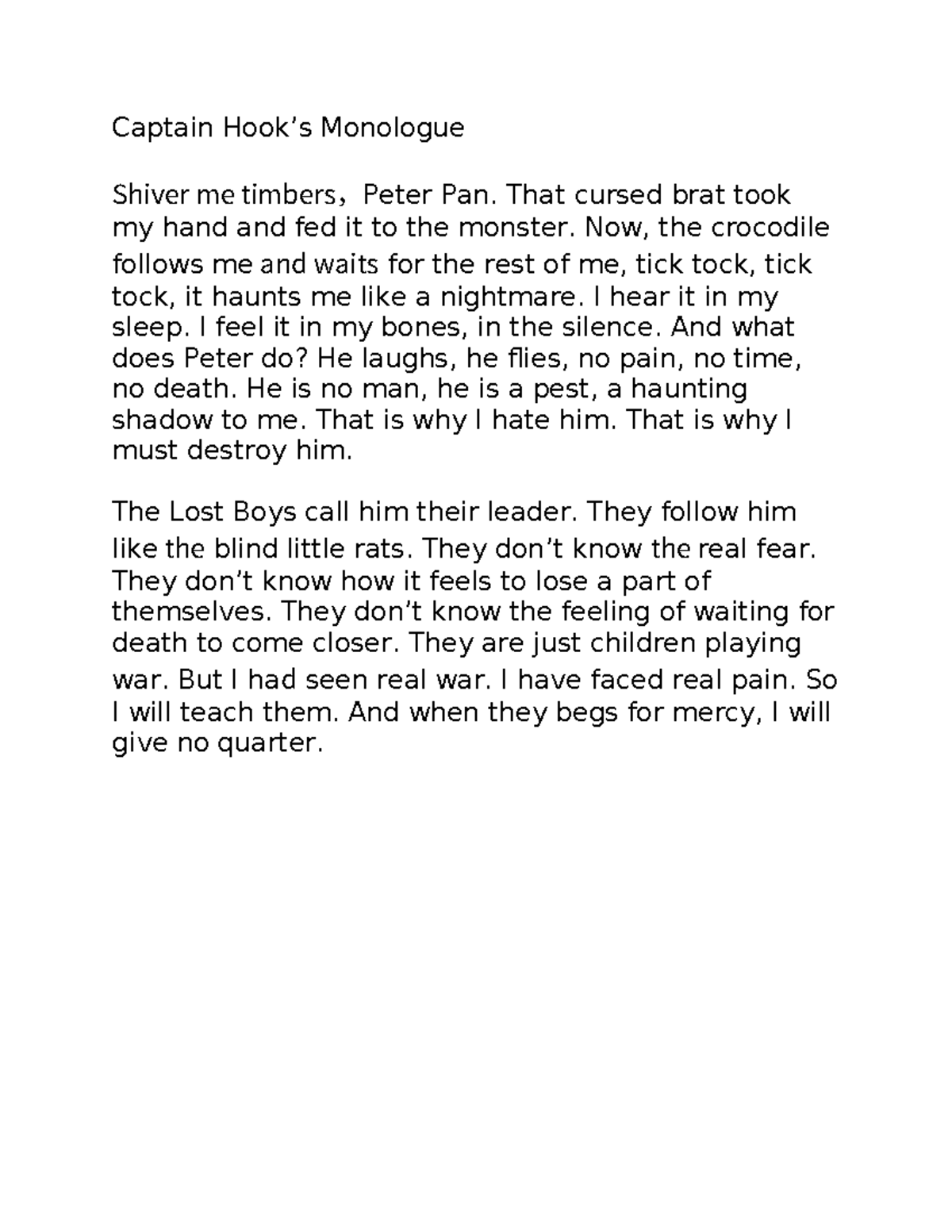 Captain Hook's Monologue: A Haunting Reflection on Fear and Revenge ...