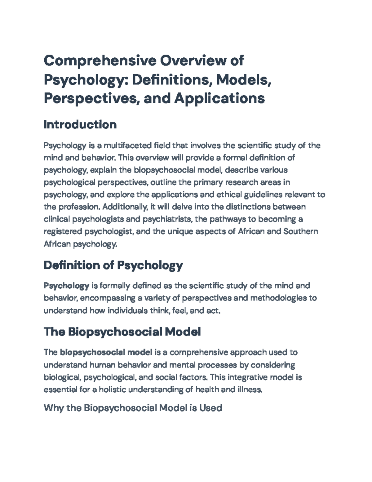 Comprehensive Psychology Overview: Definitions, Models, and Ethics ...