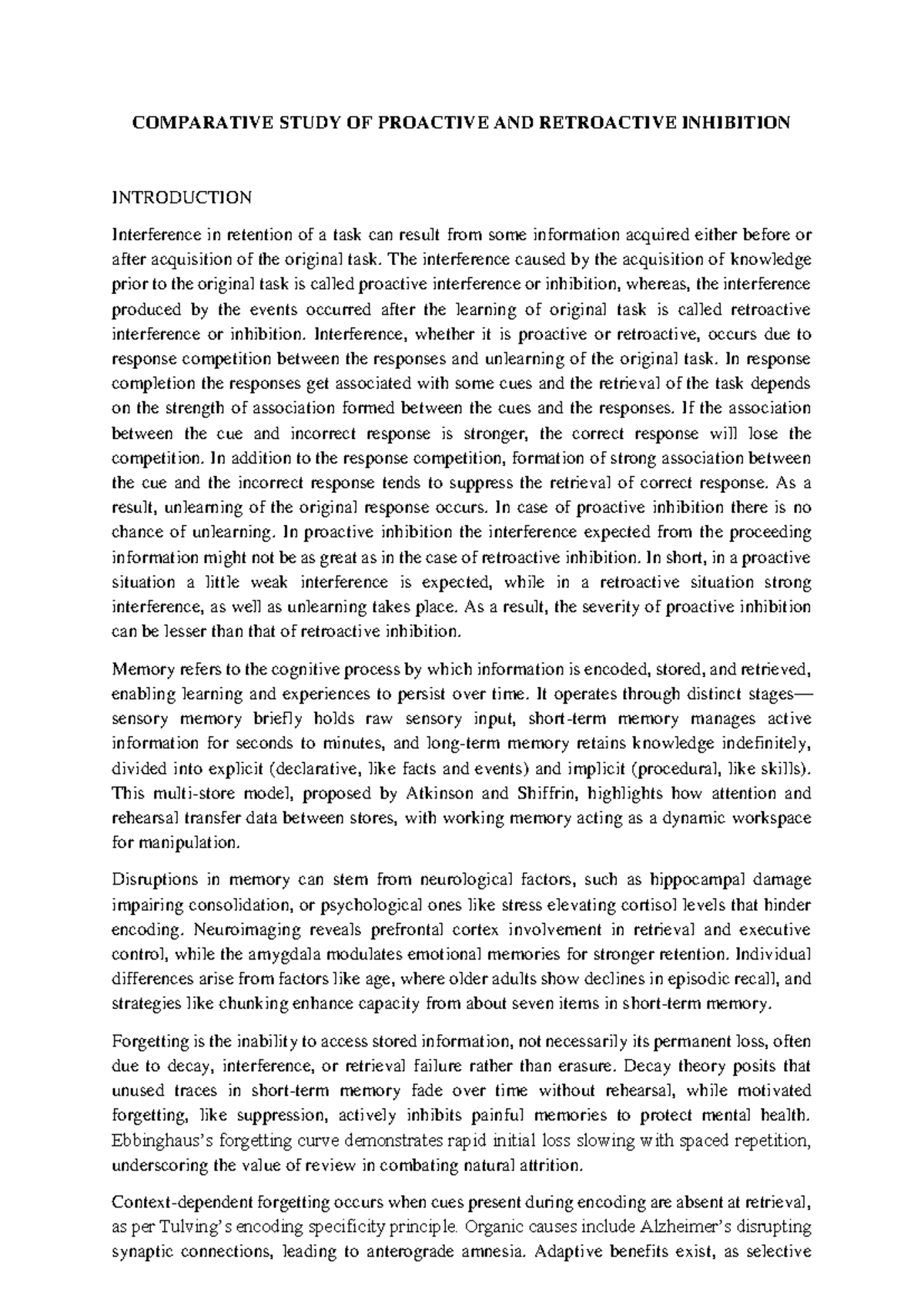 Comparative Study of Proactive and Retroactive Inhibition (PSY 101 ...