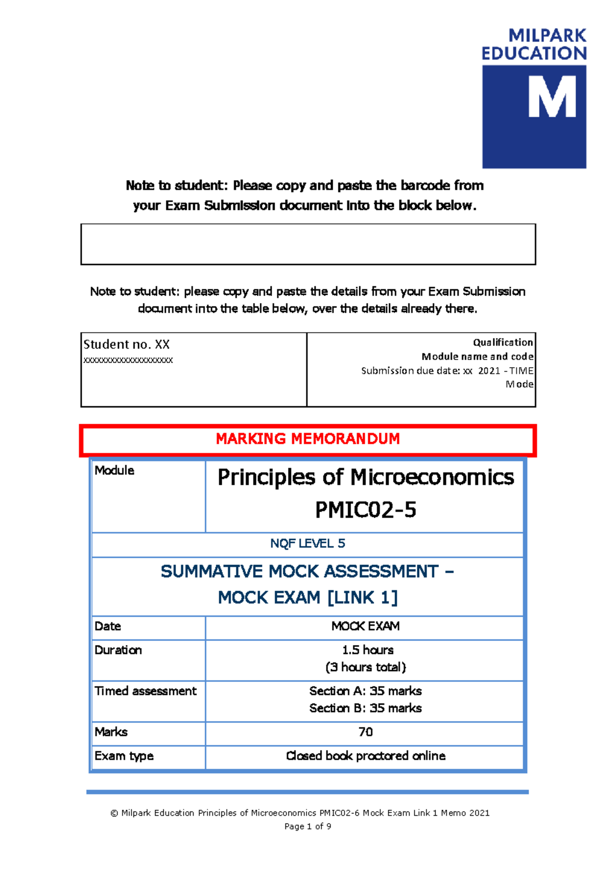 Principles of Microeconomics PMIC02-6 Mock Exam Link 1 Memo 2021 - Studocu