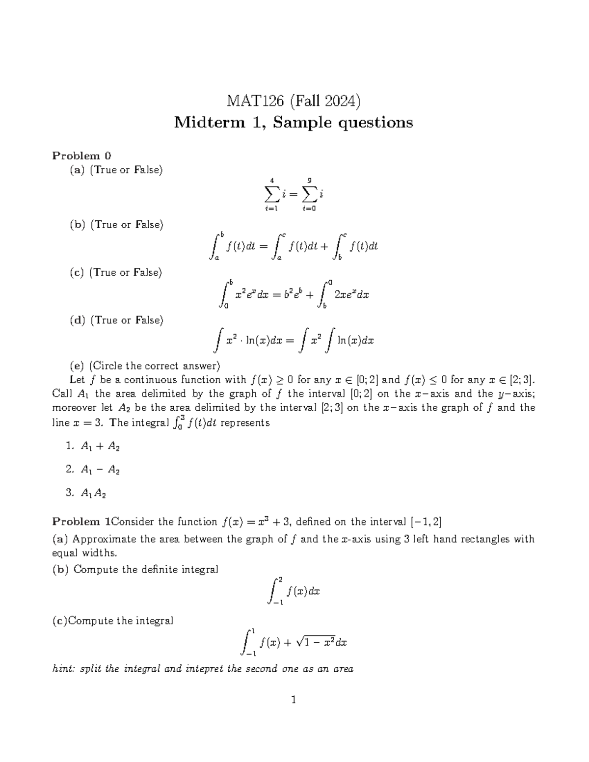 Mat126 (10) - This is the practice sample to the first Midterm in Calc ...