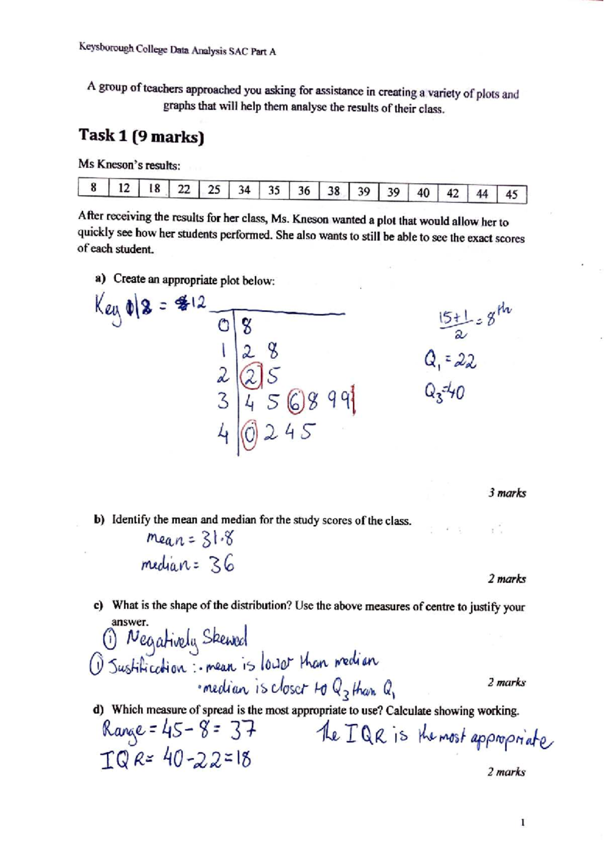 2021 Data Analysis SAC 1 Solutions: Graphs, Statistics & Predictions ...
