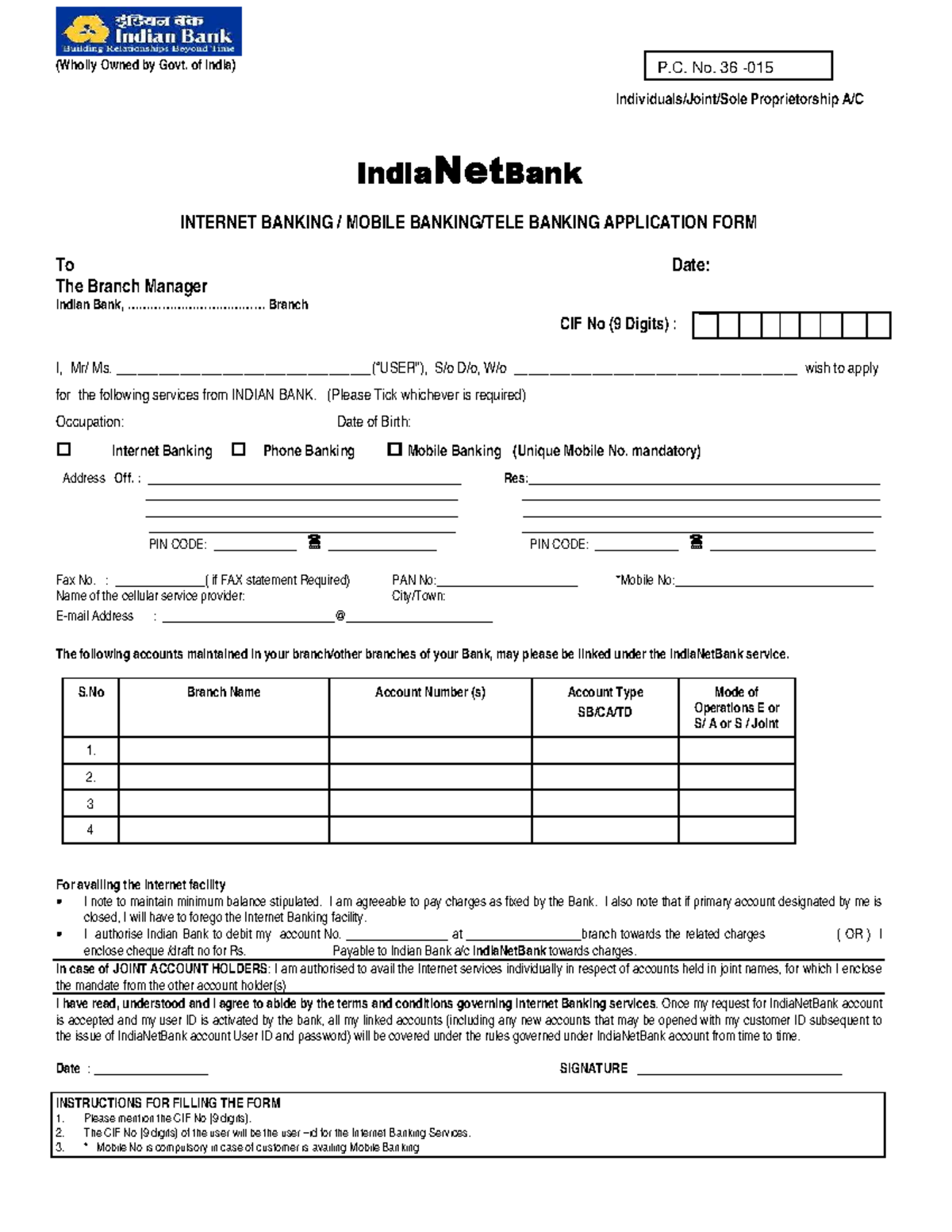 Bank Forms In India
