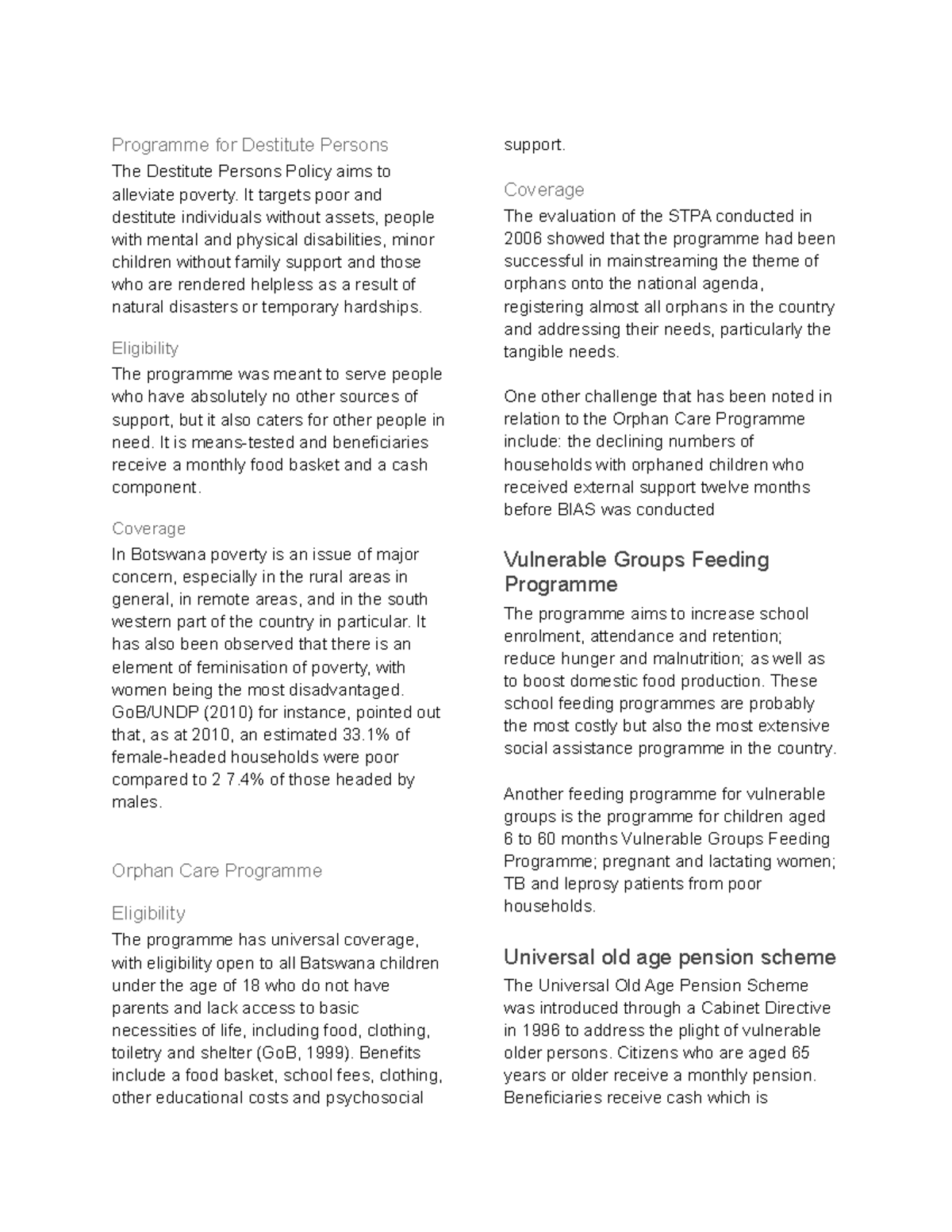 Part 10 - Social Welfare Programmes for Vulnerable Groups in Botswana ...