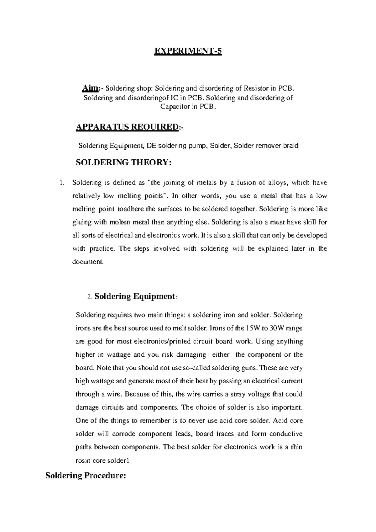 Lab File - BEC151 - EXP-5 - EXPERIMENT- 5 Aim:- Soldering shop ...