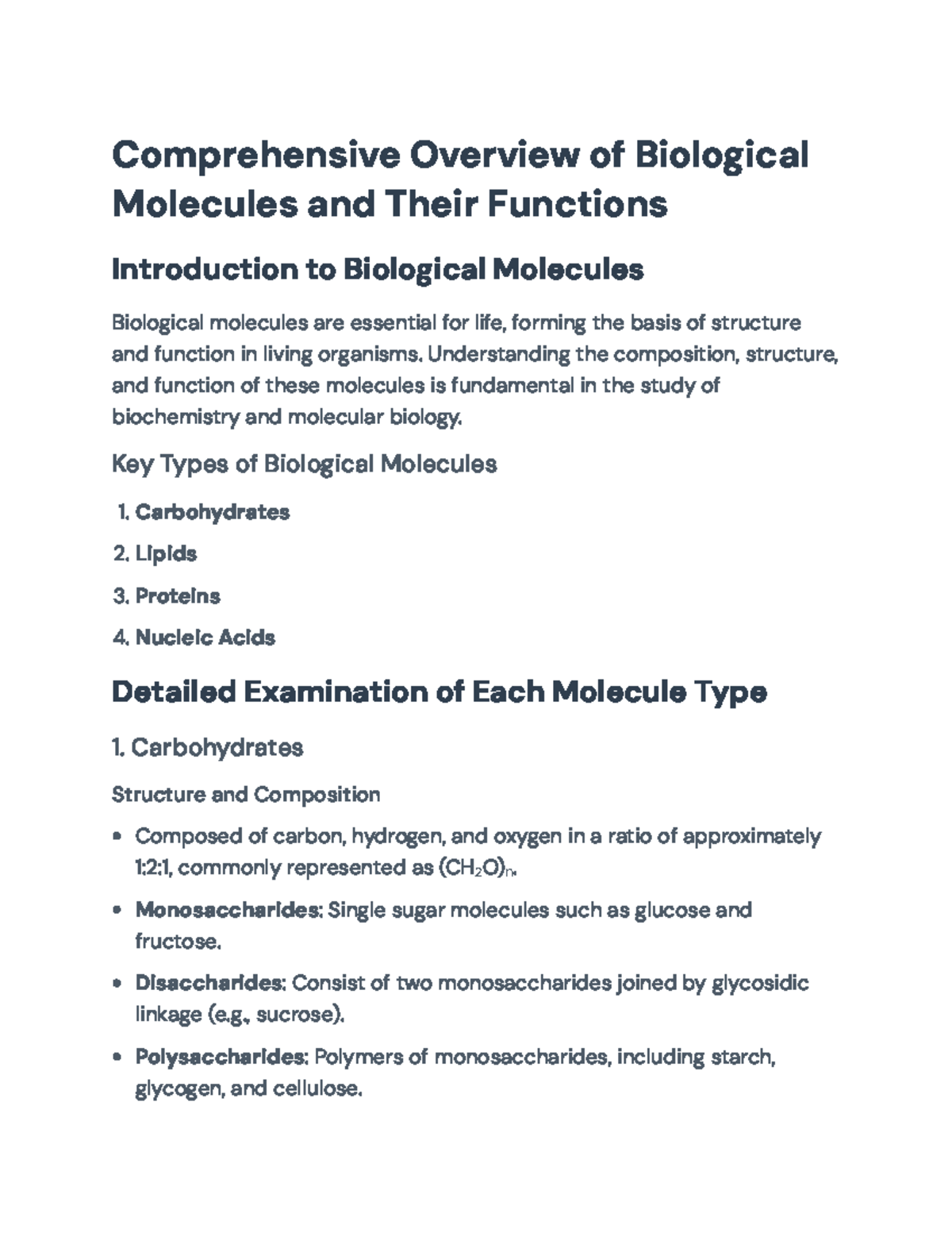 Comprehensive Overview of Biological Molecules and Their Functions ...