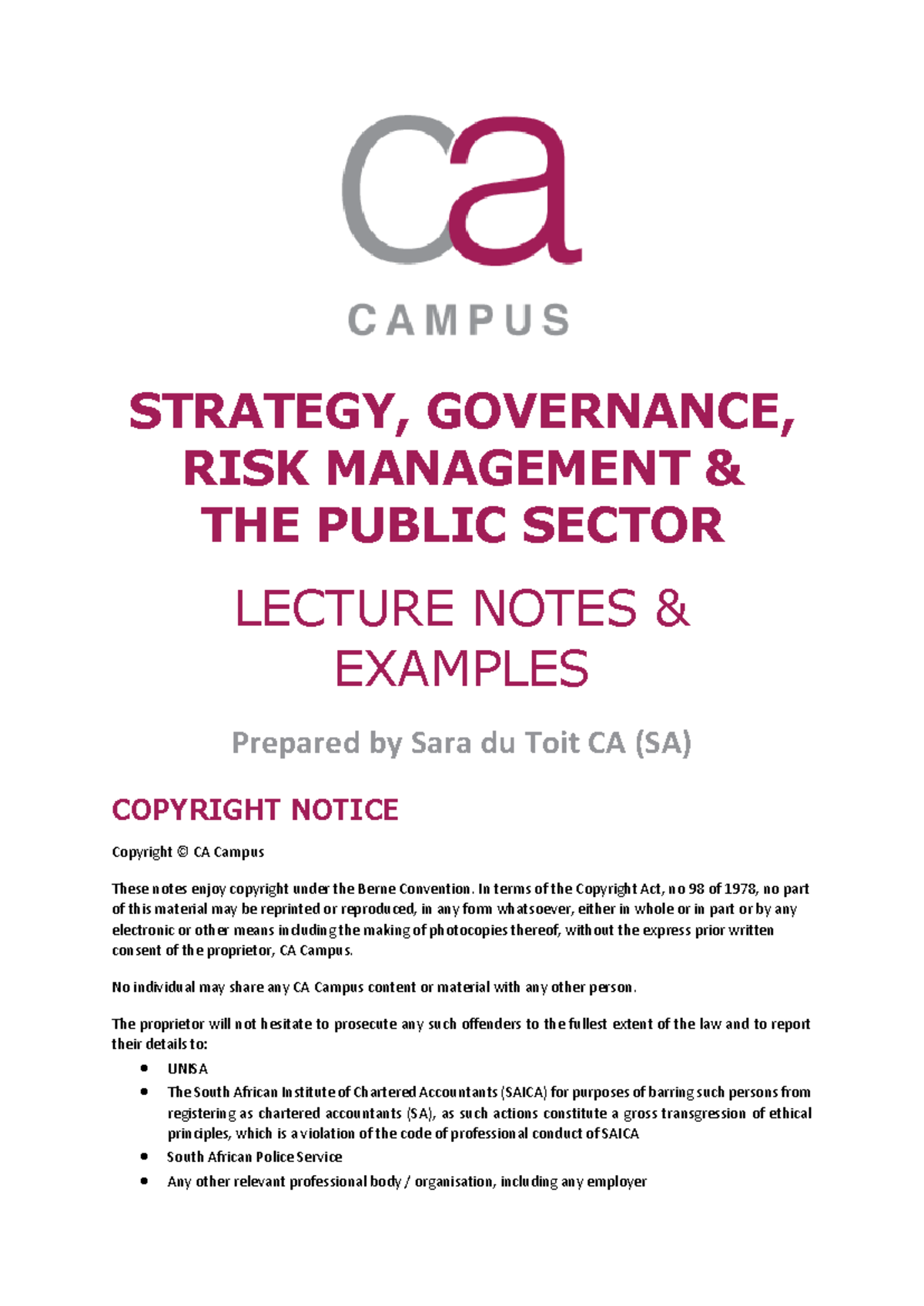 Strategy, Governance, Risk Management & The Public Sector - Lecture ...