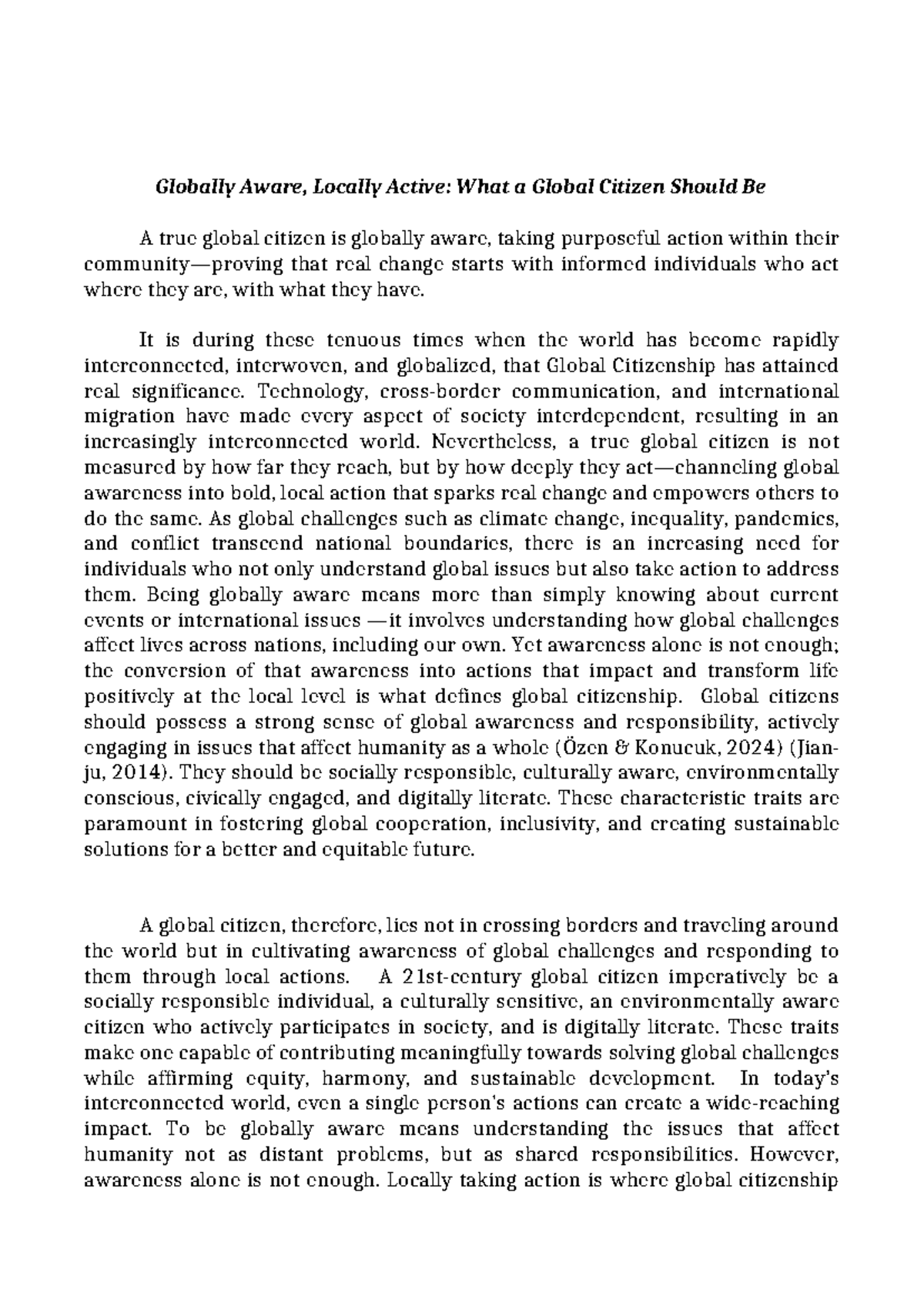 Position Paper: The Essence of Global Citizenship - Studocu