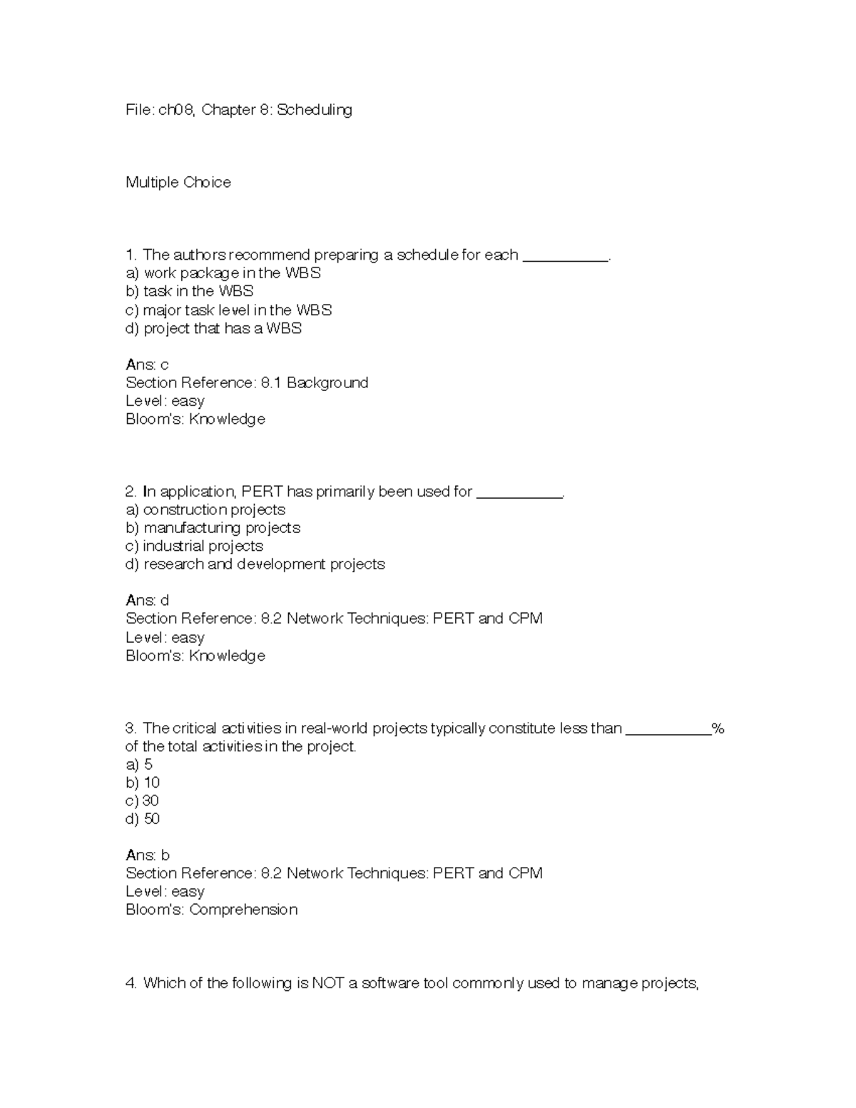 Chapter 8: Project Scheduling MCQs and Key Concepts Notes - Studocu