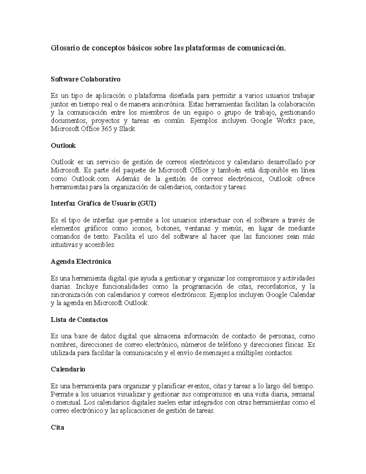 Glosario de Conceptos Clave en Plataformas de Comunicación - Studocu