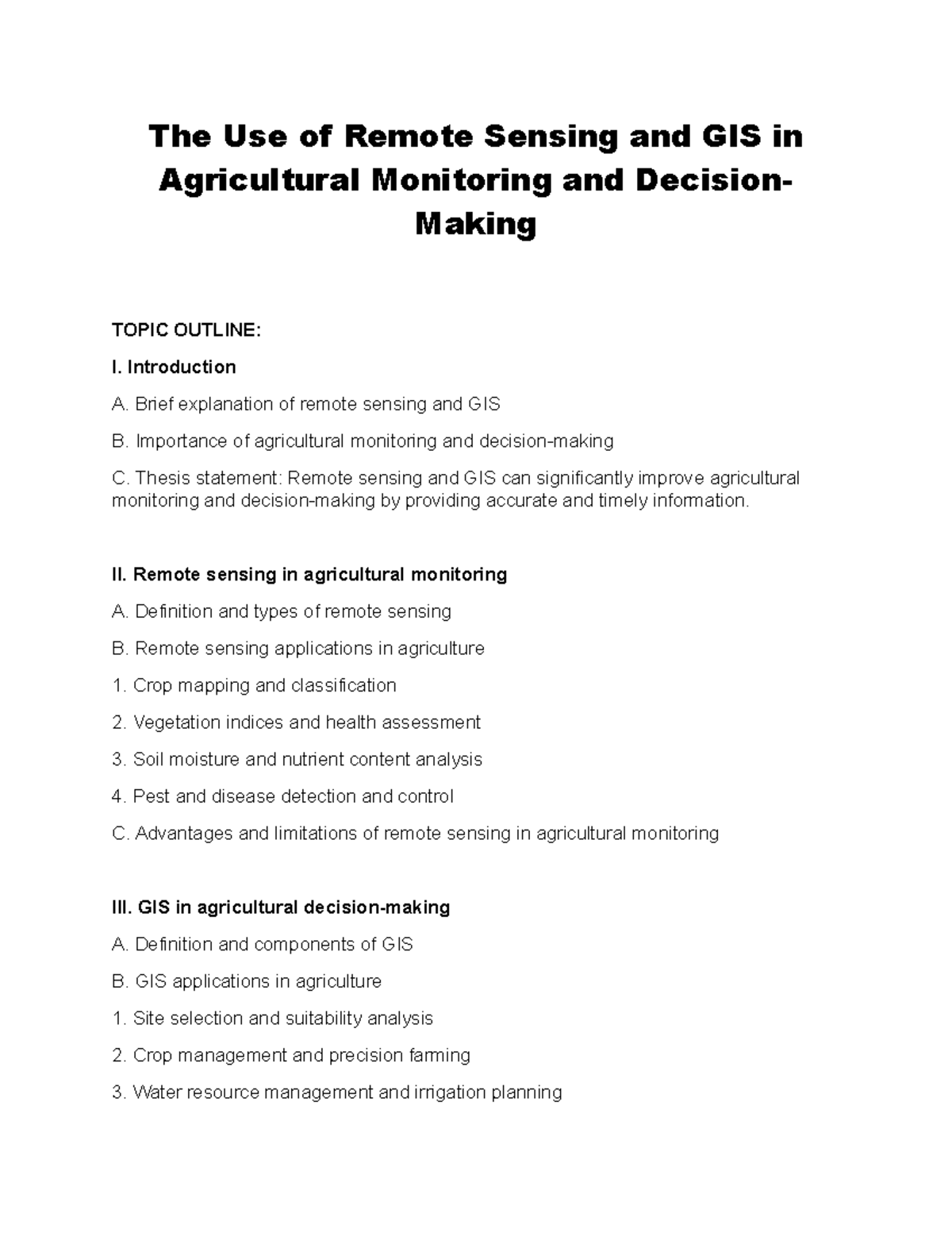 The Utilization of Remote Sensing and GIS in Agriculture (Course Code ...