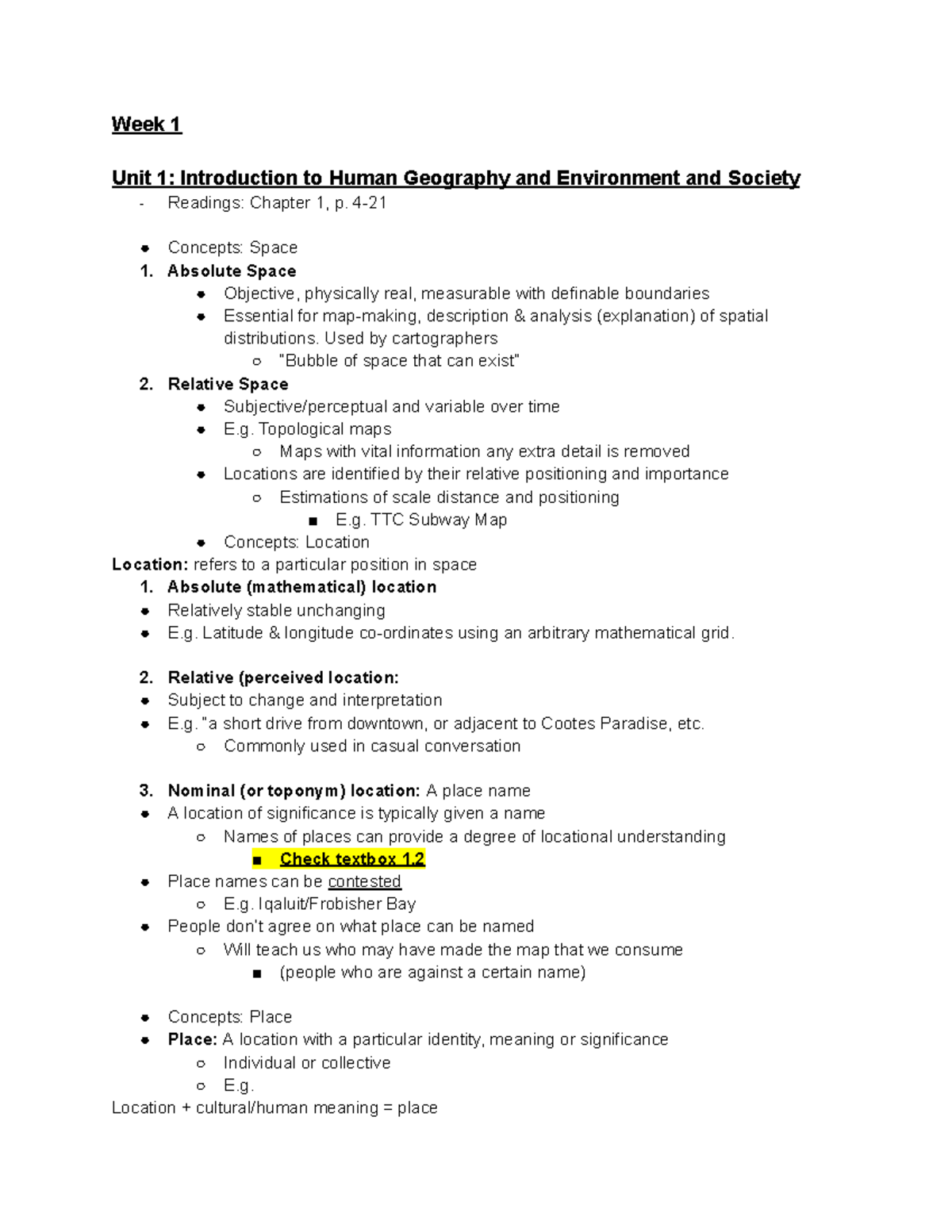 Envsocty 1HA3 - Lecture Notes on Human Geography and Cultural Studies ...
