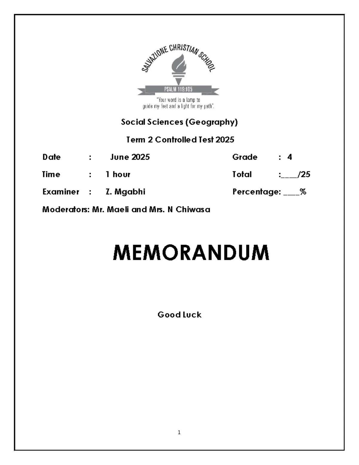 Grade 4 Geography Term 2 Controlled Test 2025 - Studocu