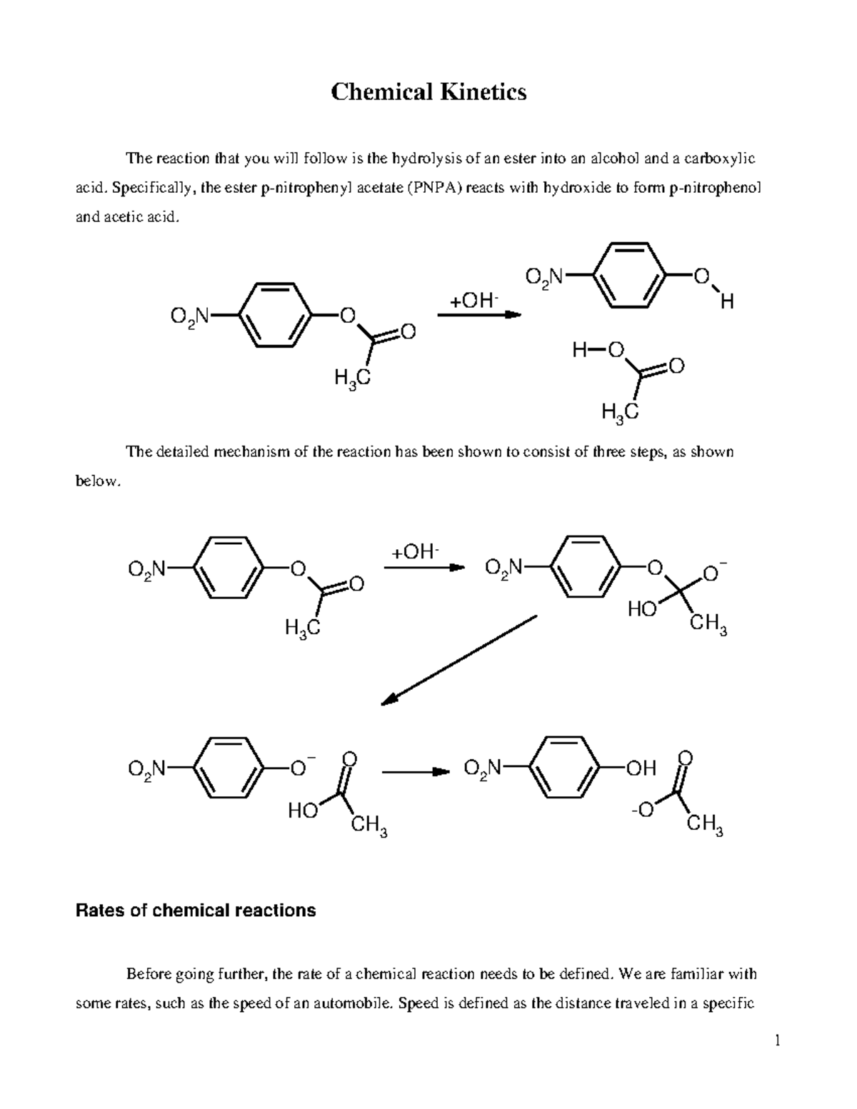 Chem 105 Final Lab Report: Chemical Kinetics and PNPA Hydrolysis ...