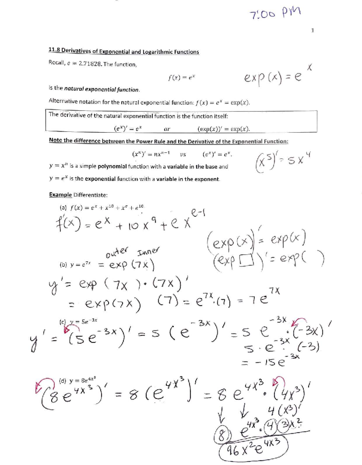 11.8 Derivatives of Exponential & Logarithmic Functions Notes - Studocu