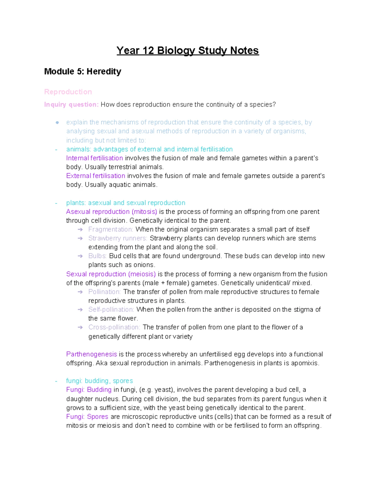 HSC Biology Module 5 - Comprehensive Reproductive Mechanisms Notes ...