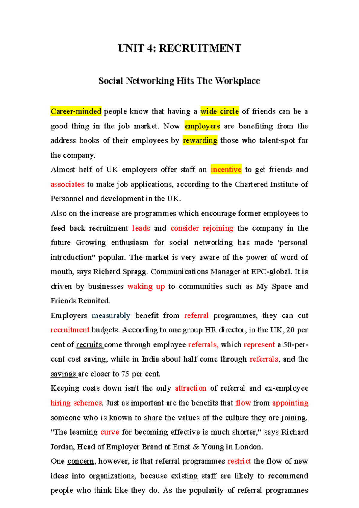 UNIT 4 - Recruitment Strategies and Social Networking Insights - Studocu