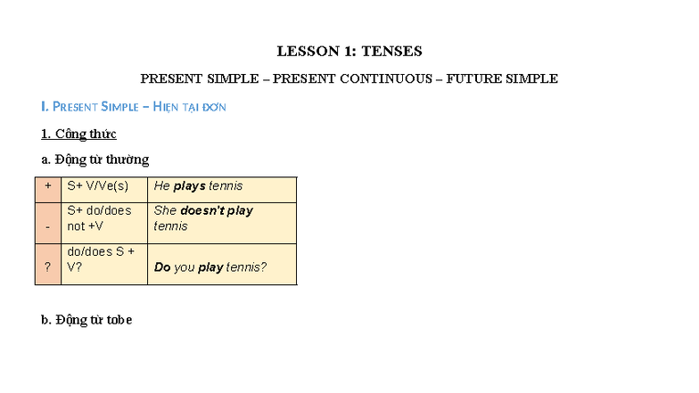 Lesson 1: Tenses - Present Simple, Continuous & Future Simple - Studocu