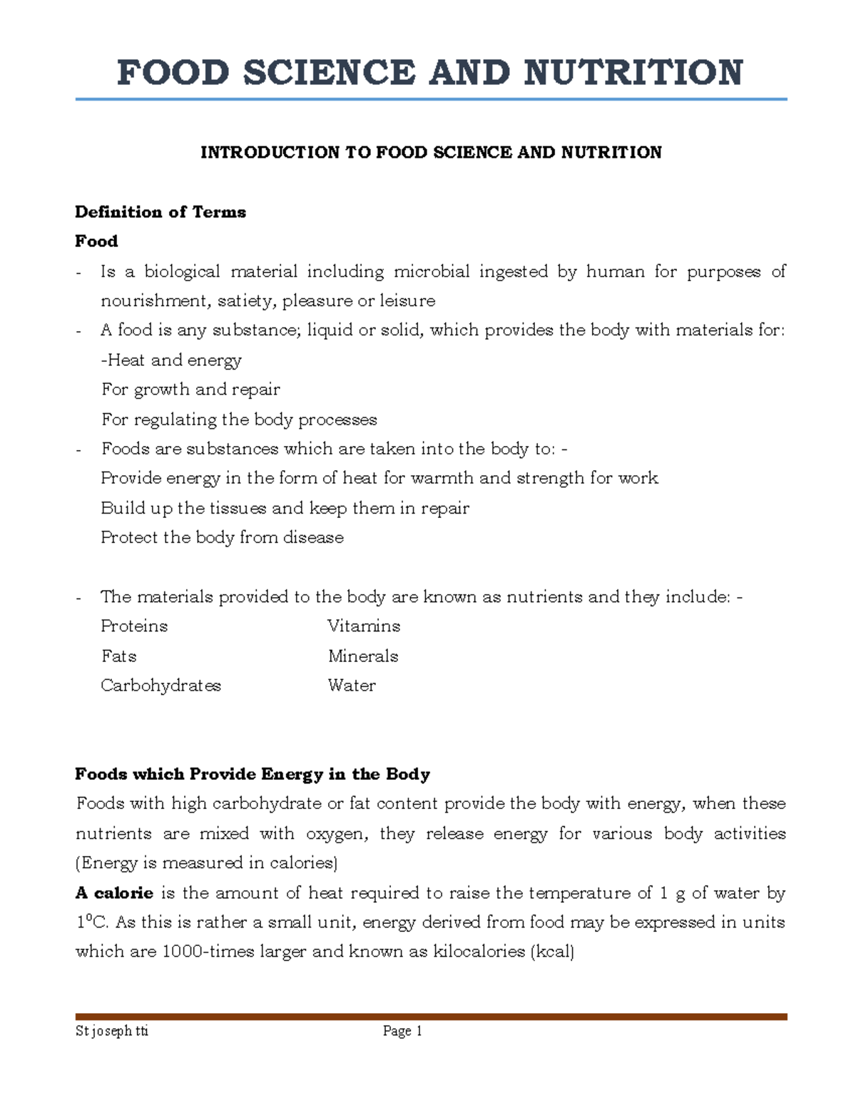 65072011 9 Food Science and Nutrition Notes 2 - FOOD SCIENCE AND ...