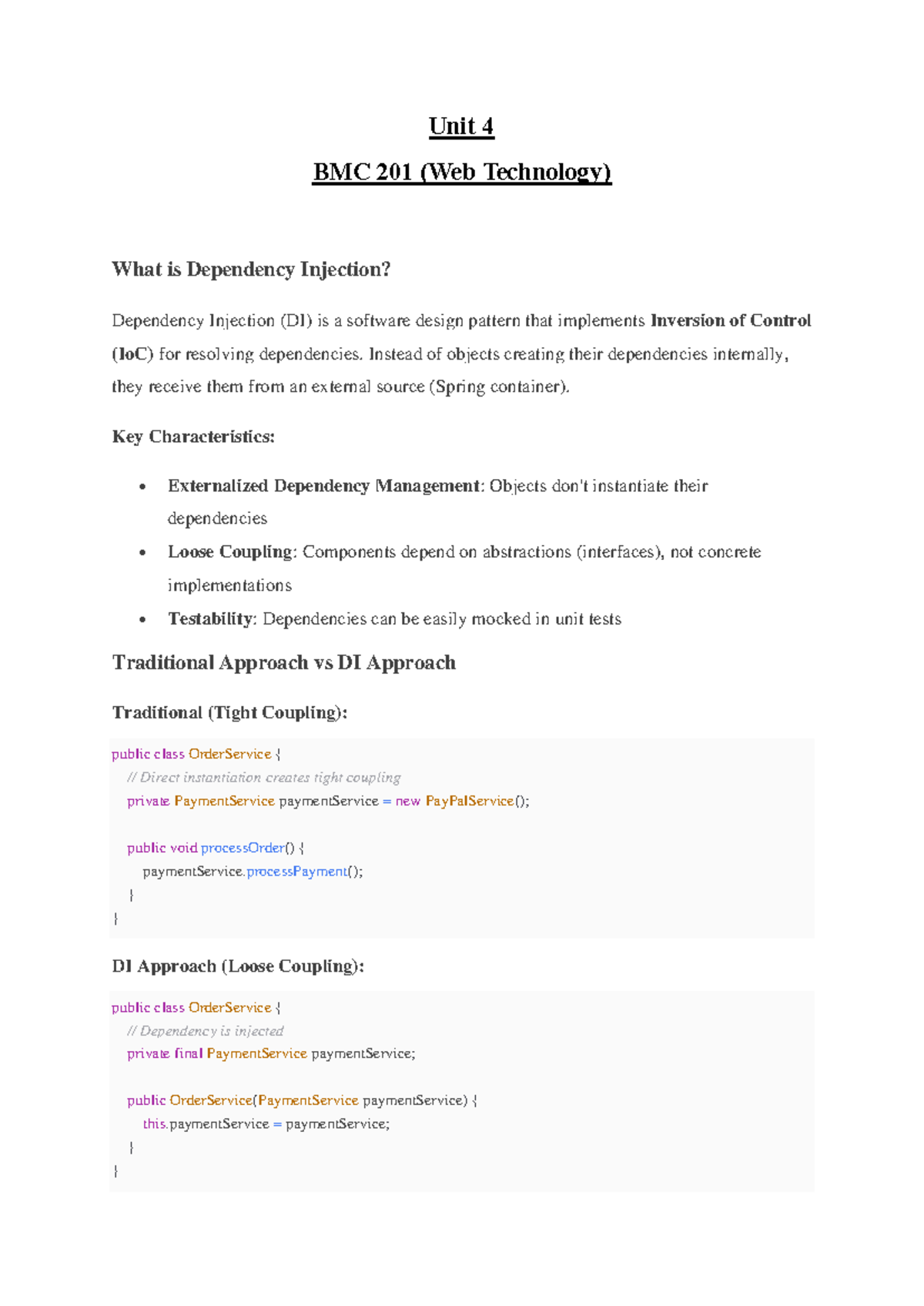 Unit 4 BMC 201 (Web Technology) - Understanding Dependency Injection ...