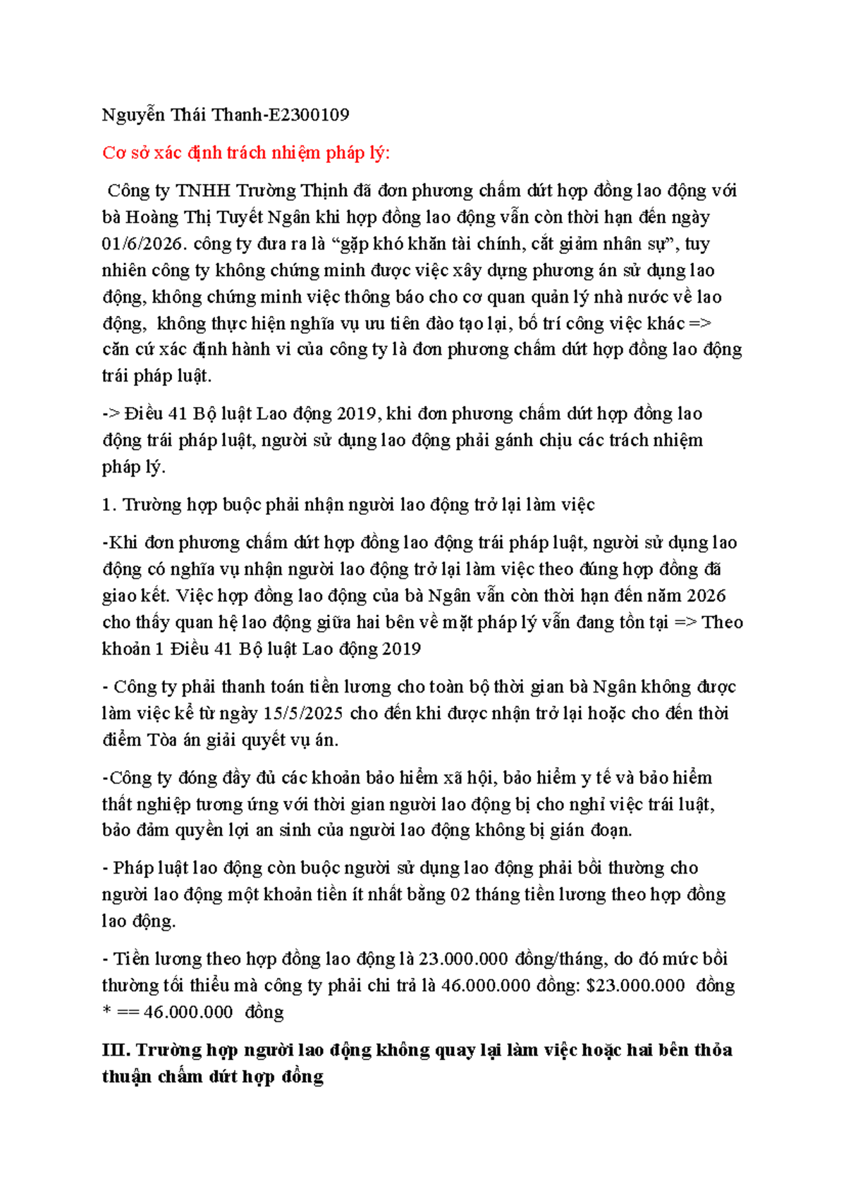 Câu 2 - Trách nhiệm pháp lý trong chấm dứt hợp đồng lao động - Studocu