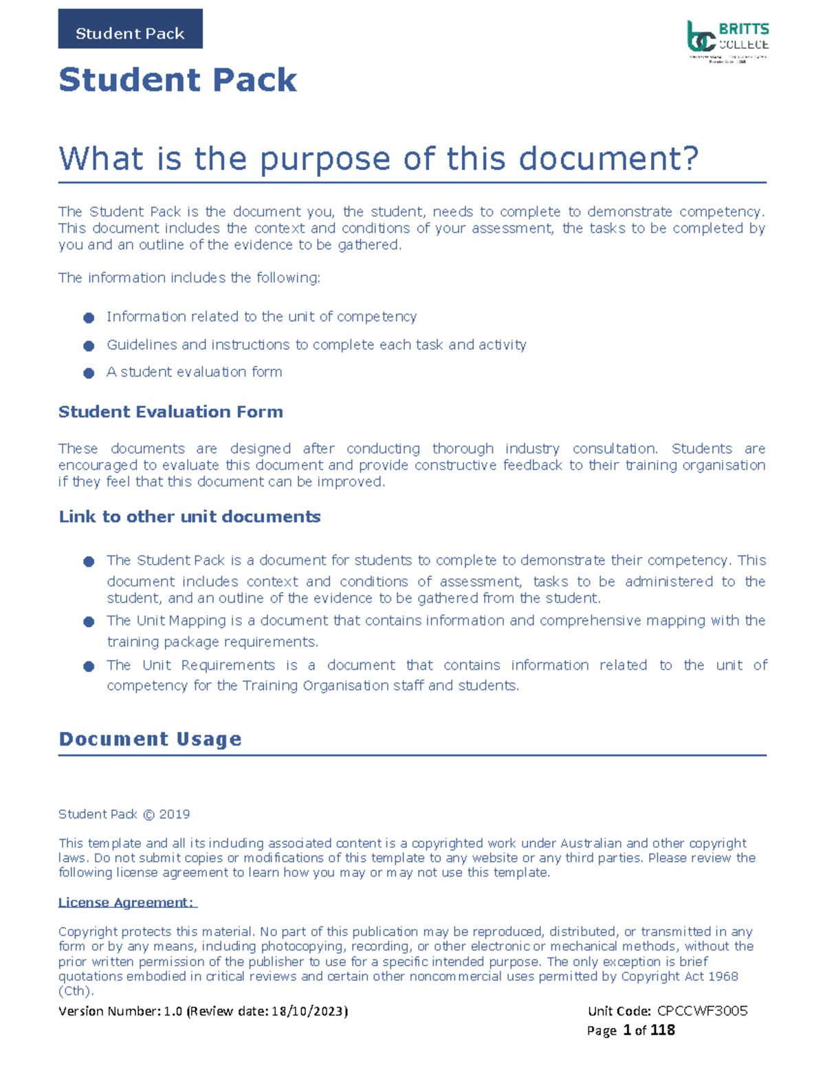 CPCCWF3005 Student Pack: Competency Assessment Guidelines - Studocu
