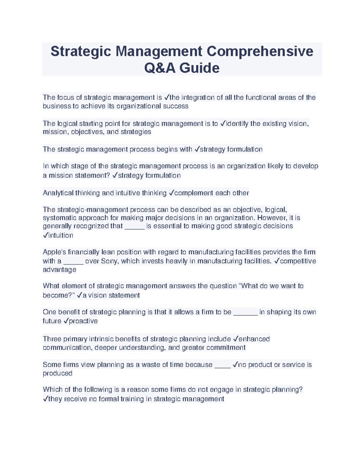 Strategic Management Comprehensive Q - Strategic Management ...