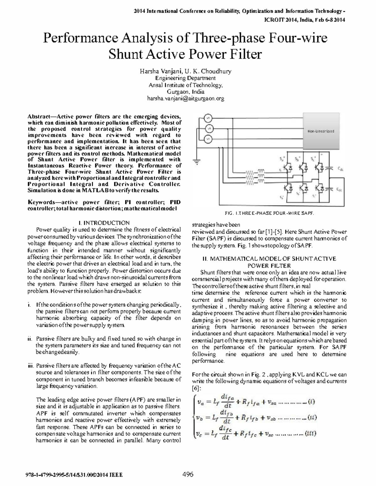 Performance Analysis of Shunt Active Power Filter in MATLAB - ICROIT ...