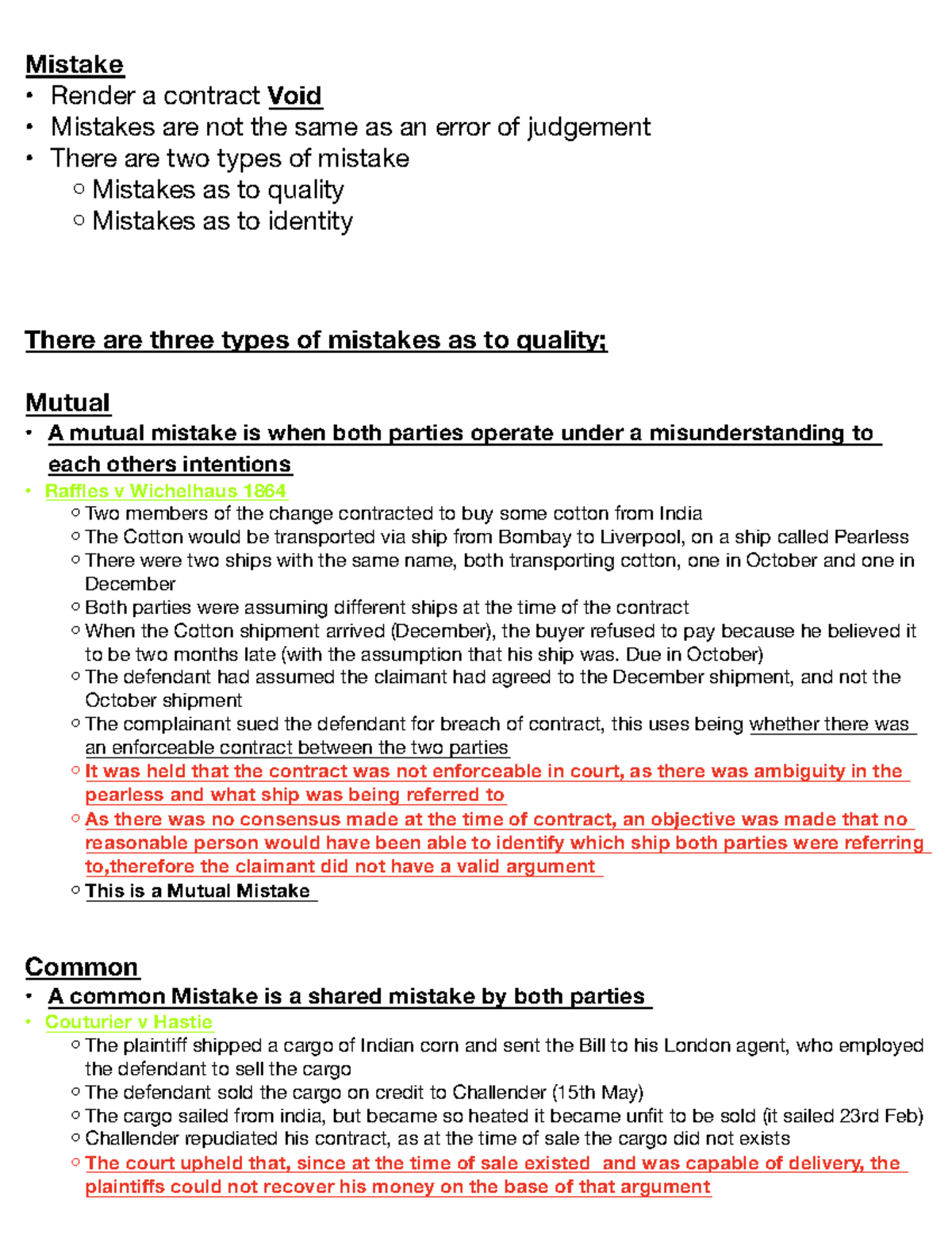 Mistakes in Contract Law: Understanding Mutual and Common Errors - Studocu