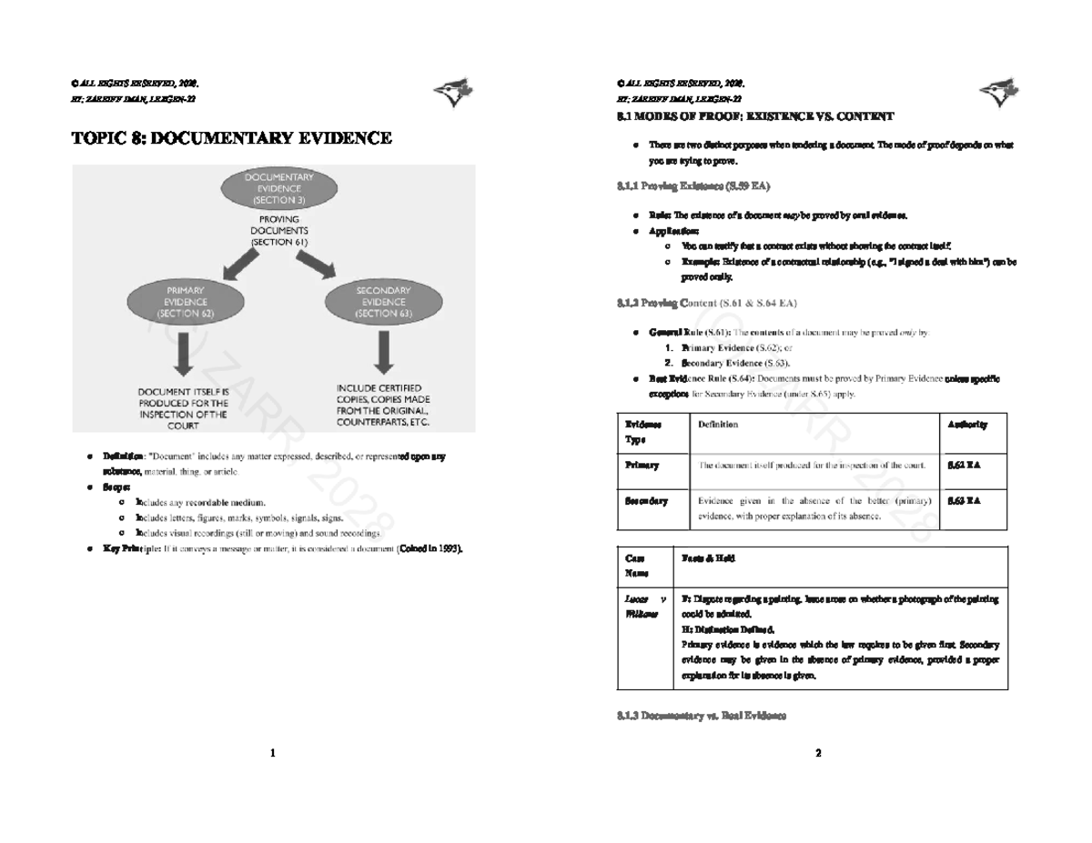 Evidence LAW I Final Exam Notes - Studocu