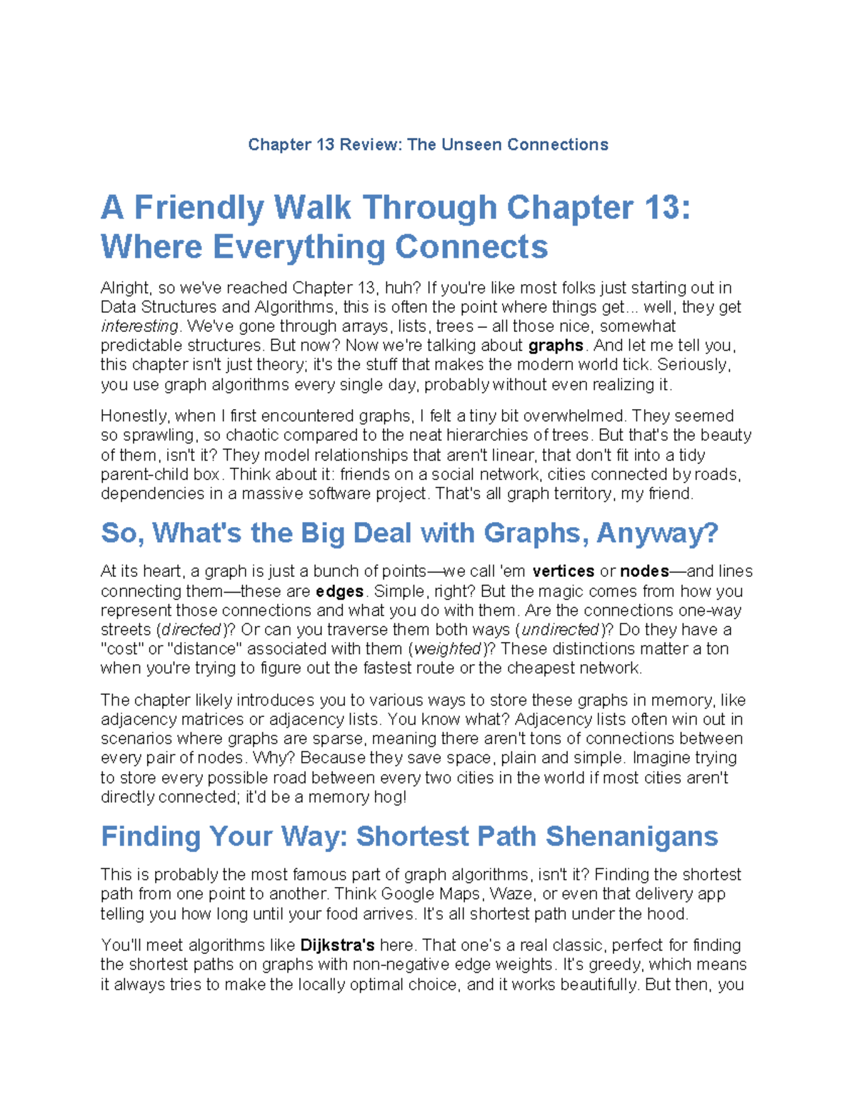 Data Structures & Algorithms Review: Chapter 13 - Graphs Unveiled - Studocu