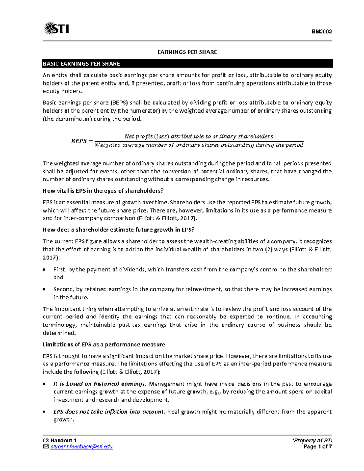 03 Handout 1(16) - Gbhh - 03 Handout 1 *Property of STI EARNINGS PER ...