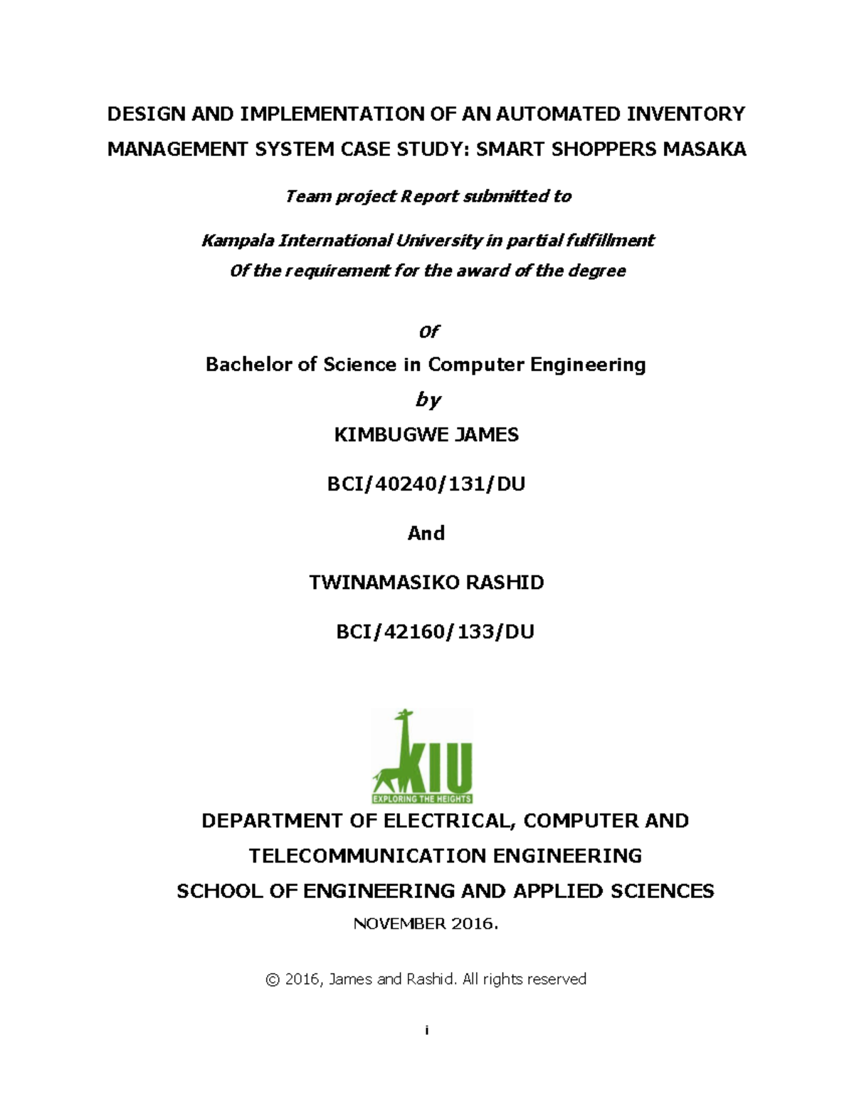Automated Inventory Management System Design: A Case Study (BCI/42160 ...