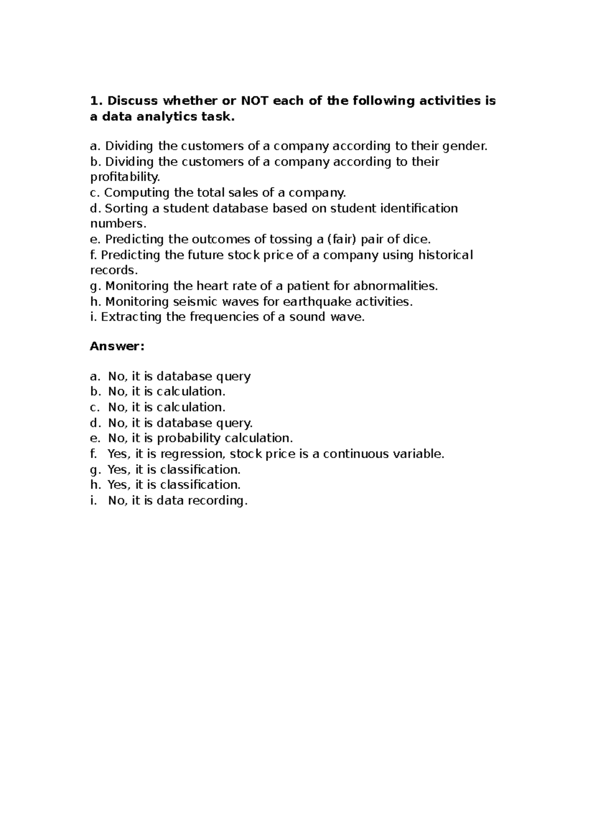 Data Analytics Assignment: Tasks, Methods, & Decision Trees - Studocu