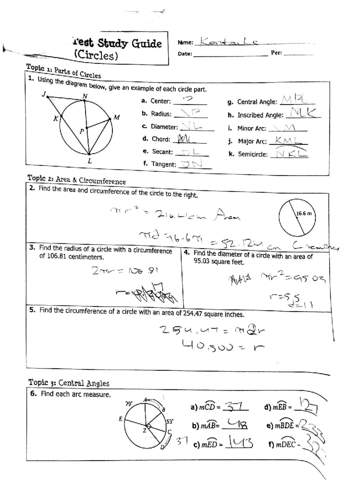 PC 1: Parts of Circles Study Guide and Practice Problems - Studocu