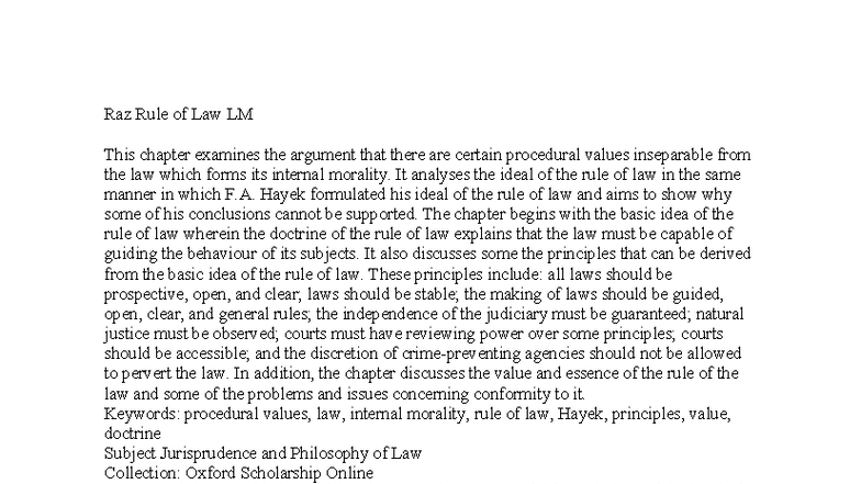 Raz Rule of Law: Analyzing Internal Morality and Procedural Values ...