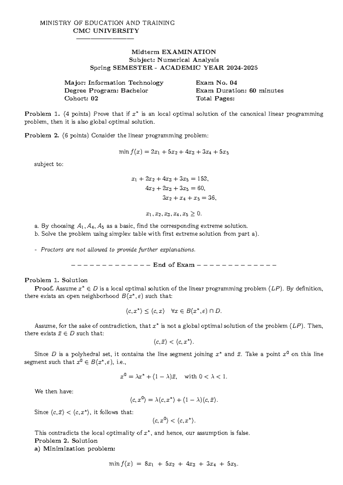 Numerical analysis midterm exam (IT 02) - Spring semester 2023 - Studocu