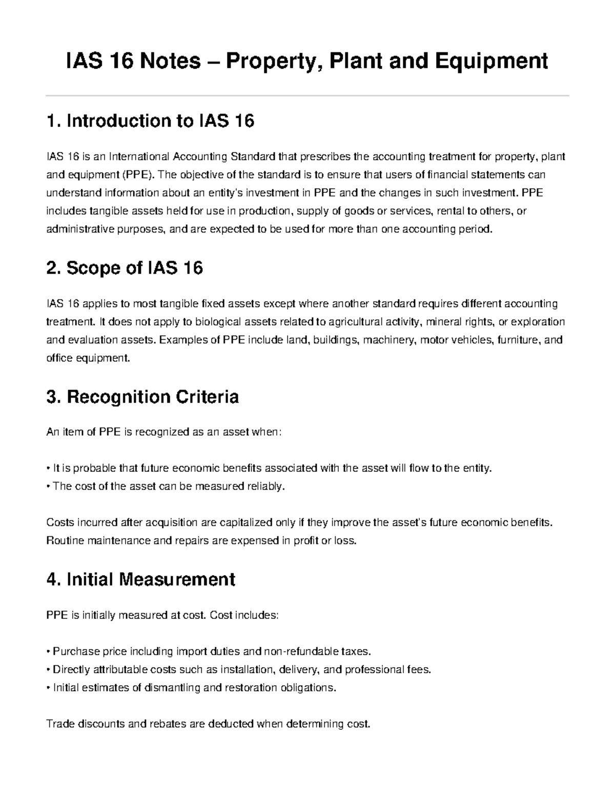 IAS 16 Notes: Understanding Property, Plant, and Equipment - Studocu