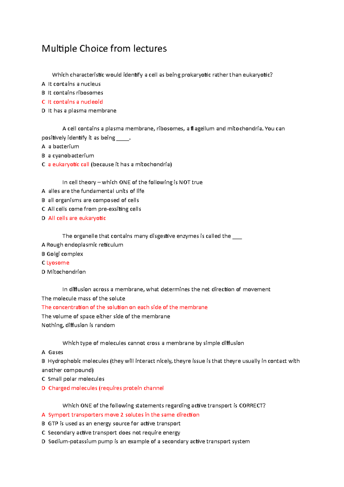 Biology 101 Midterm Practice Exam: Questions & Answers 2012 - Studocu