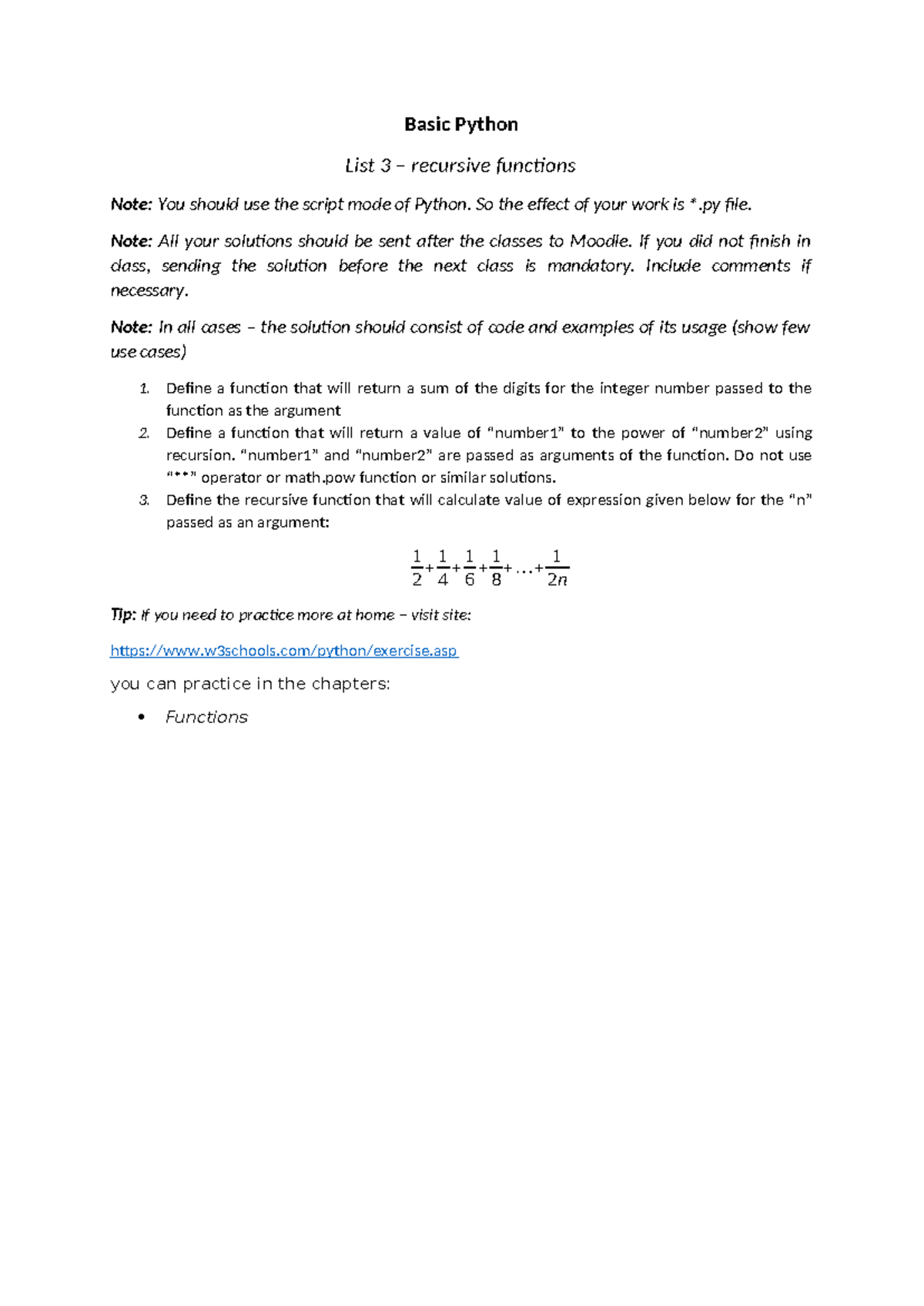 BP2024 List 3: Recursive Functions in Python for Class Assignments ...